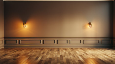 Empty room with wall and ceiling lamps. 3d render illustration.の素材