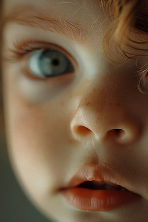 Portrait of a little boy with blue eyes, close-upの素材