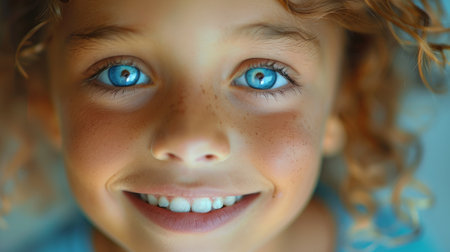 Portrait of a little girl with blue eyes, close-upの素材