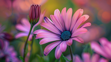 Beautiful pink daisy flower in the garden with bokehの素材