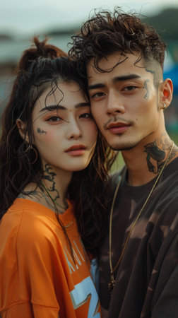 portrait of young Asian couple in love, lifestyle people conceptの素材