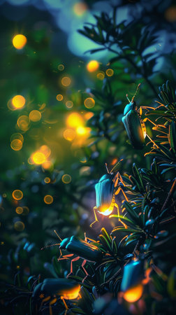 Close up of small beetle on a green bush with bokeh backgroundの素材