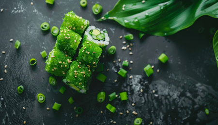 sushi rolls with cucumber and cream cheese on a black backgroundの素材