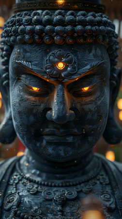 Buddha statue in the temple, closeup of face.の素材