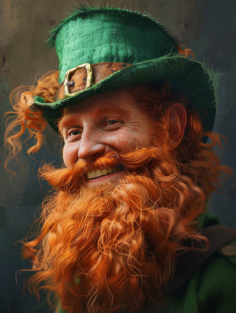 Portrait of a leprechaun with red beard and mustacheの素材