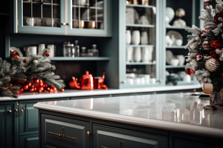Interior of a modern kitchen decorated for Christmas and New Year.の素材