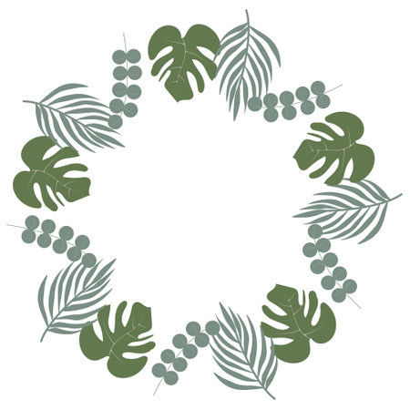 Circular tropical wreath with dense jungle leavesのイラスト素材