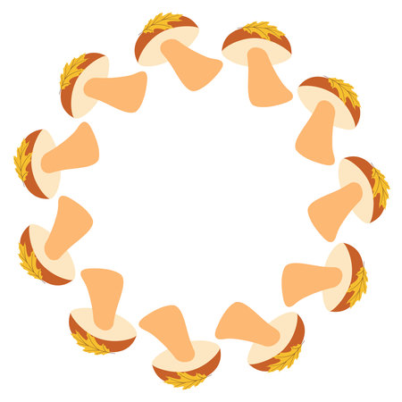 Cozy autumn flat vector frame with mushroomsのイラスト素材