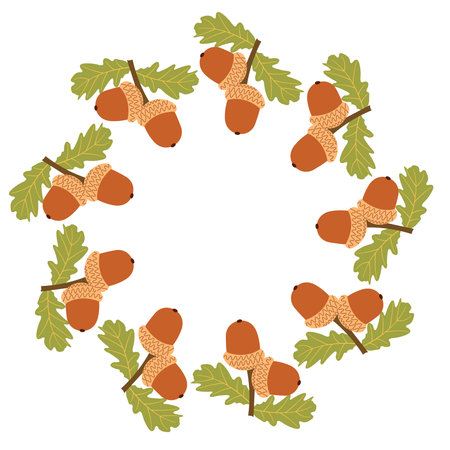 Autumn harvest flat frame with acorns and leavesのイラスト素材
