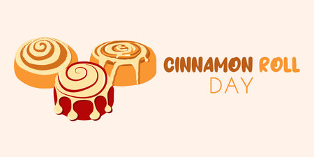 Autumn banner for National cinnamon roll day in flat style. Hand drawn vector illustration for cards, social mediaのイラスト素材