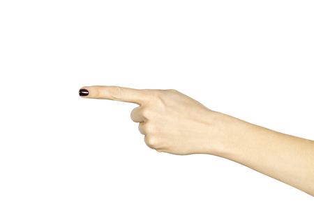 female hand with index finger isolated over whiteの写真素材