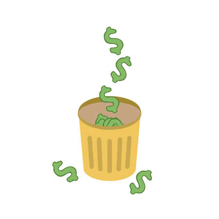 vector image of trash can and discarded dollarのイラスト素材