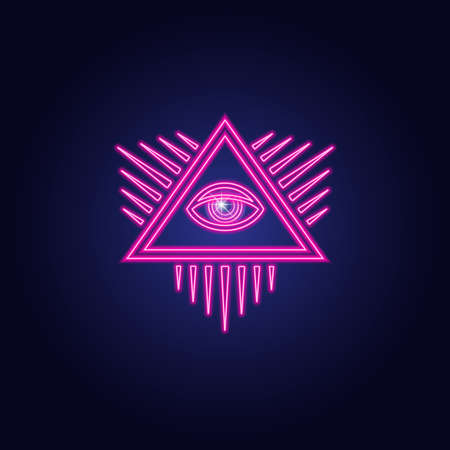 neon vector god eye. sketch of Masonic symbols for signboard decorationのイラスト素材