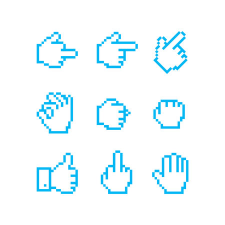 set of vector images of cursors and gestures. Set of pixel art style icons.のイラスト素材
