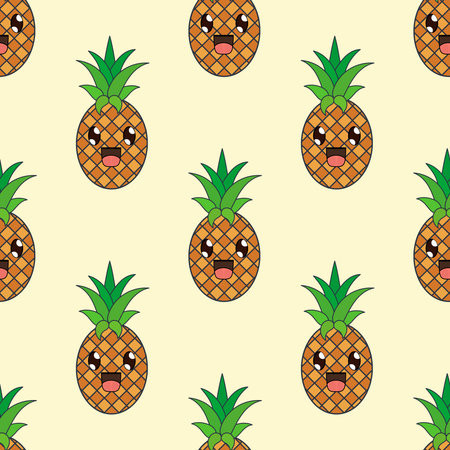 vector pattern with cartoon pineappleのイラスト素材