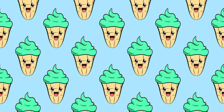 Vector image of ice cream in a waffle cup.Ice cream cartoon characterのイラスト素材