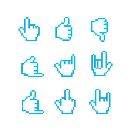 set of vector images of cursors and gestures. Set of pixel art style icons.のイラスト素材