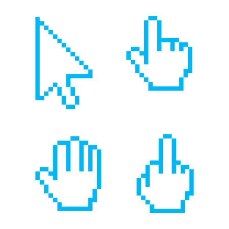 set of vector images of cursors and gestures. Set of pixel art style icons.のイラスト素材