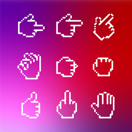Set of stylish vector icons from hand gestures for design of applications and Internet services.Background from a fashionable colorful gradientのイラスト素材