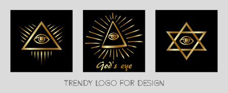sketch of Masonic symbols for signboard decoration. 3 trendy vectorのイラスト素材