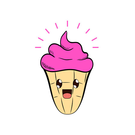 Vector image of ice cream in a waffle cup.Ice cream cartoon characterのイラスト素材