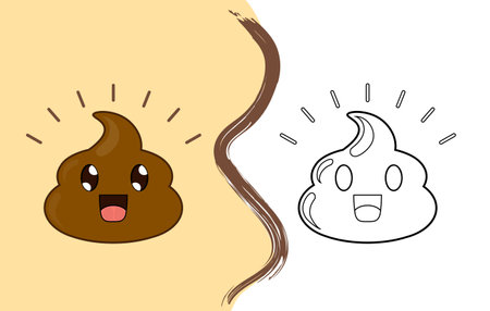 Cute cartoon poop. Black and white vector illustration for coloring bookのイラスト素材