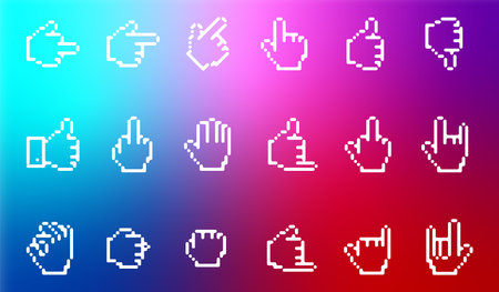 Set of stylish vector icons from hand gestures for design of applications and Internet services.Background from a fashionable colorful gradientのイラスト素材