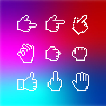 Set of stylish vector icons from hand gestures for design of applications and Internet services.Background from a fashionable colorful gradientのイラスト素材