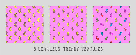 vector image of a dollar, euro signs on a pink background.のイラスト素材