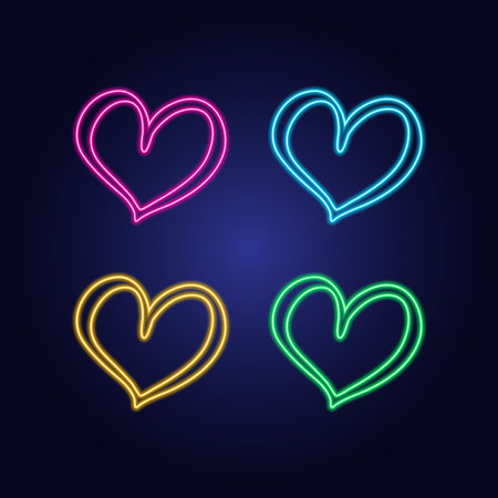 collection of vector neon hearts for decoration and designのイラスト素材
