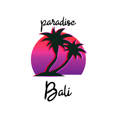 vector logo of palm trees at sunsetのイラスト素材