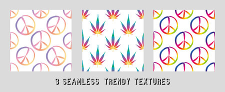 vector peace icon for decoration of various textile products. 3 seamless textures.のイラスト素材