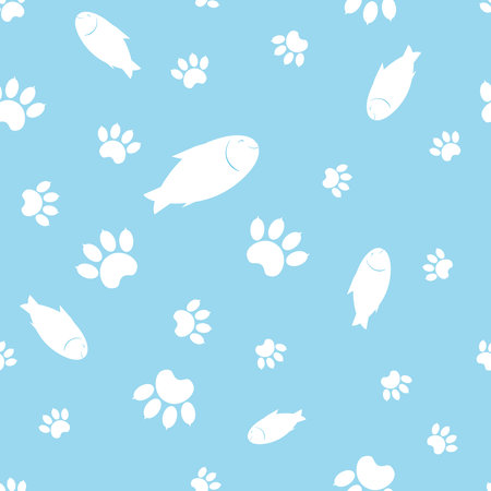vector image of fish and cat tracksのイラスト素材