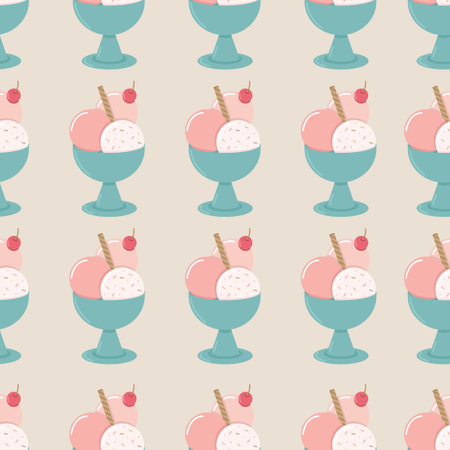 Colorful pastel ice cream pattern on a light backgroundのイラスト素材