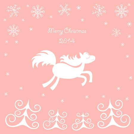 Christmas card with a running horseのイラスト素材