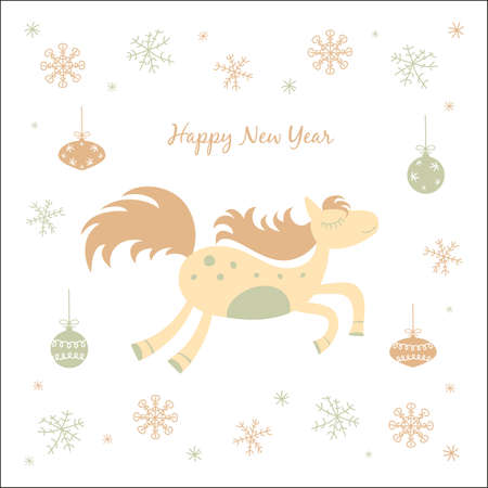 New Year and Christmas card with a horseのイラスト素材