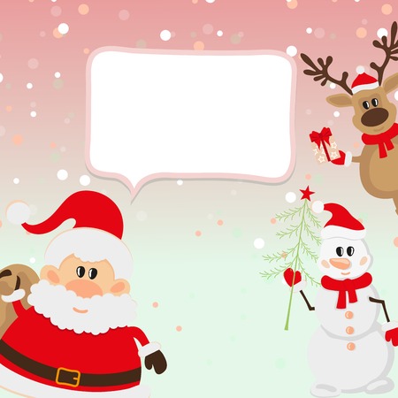 Santa Claus, reindeer, snowman, snow on a pink backgroundのイラスト素材
