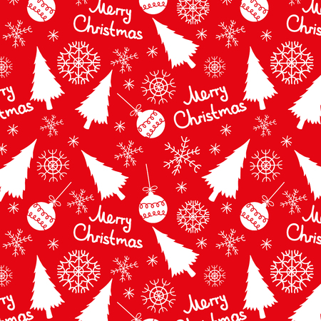 seamless pattern of christmas elements on a red backgroundのイラスト素材