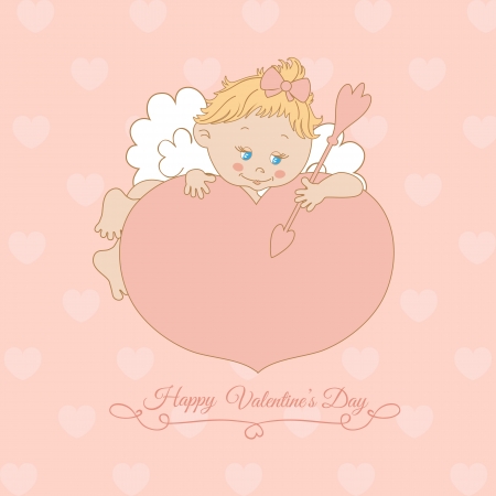 pink card with Valentine's Day with Cupidのイラスト素材