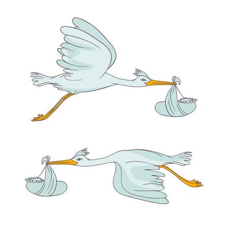 two stork flying with childrenのイラスト素材