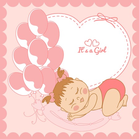 Sleeping baby girl in pink frameのイラスト素材