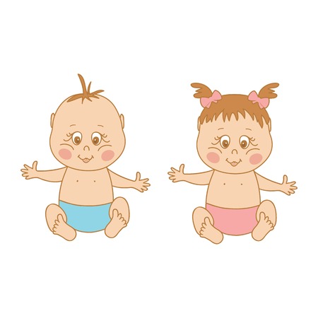 illustration of baby boys and baby girlのイラスト素材