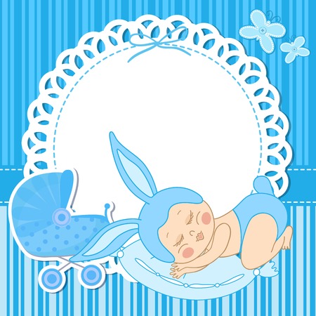 card with baby boy born in bunny costumeのイラスト素材