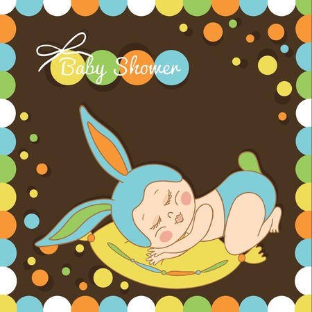 card with the birth of a child in bunny costumeのイラスト素材