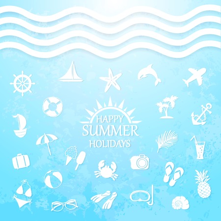 happy summer holiday sea icons marine backgroundのイラスト素材