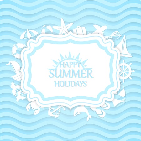 Happy summer vacation at sea, marine backgroundのイラスト素材