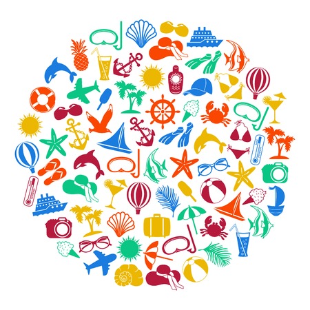 colorful summer icons on white background, set of elementsのイラスト素材