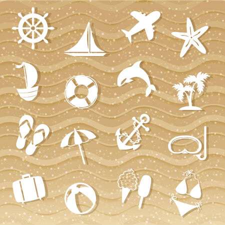 Beach with sea icons, wave sandのイラスト素材