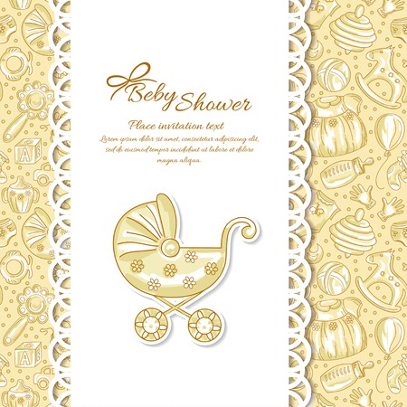 Baby shower, greeting card for baby with seamless patternのイラスト素材