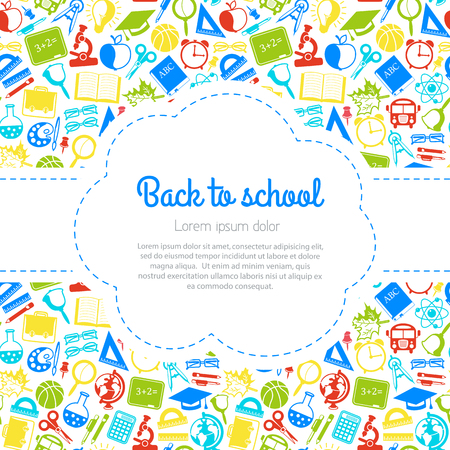 Back to school colorful background with space for text, education iconsのイラスト素材